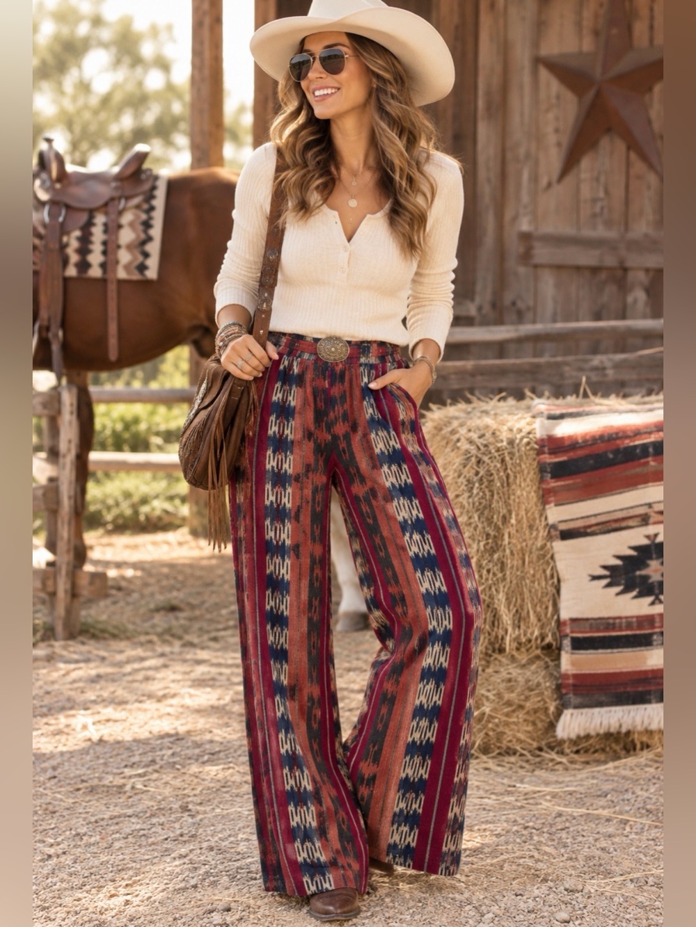 **NWT** Ivy Jane Wide-Leg Western-Inspired/Boho Pants